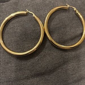 Elegant light Gold tone large Hoop Earrings